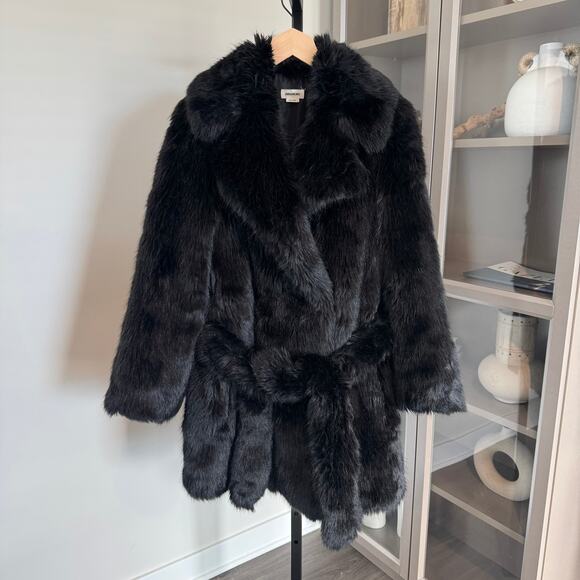 Zadig & Voltaire Faux Fur Coat Black Belted Double Breasted Heavy Weight 36 S - Picture 1 of 7